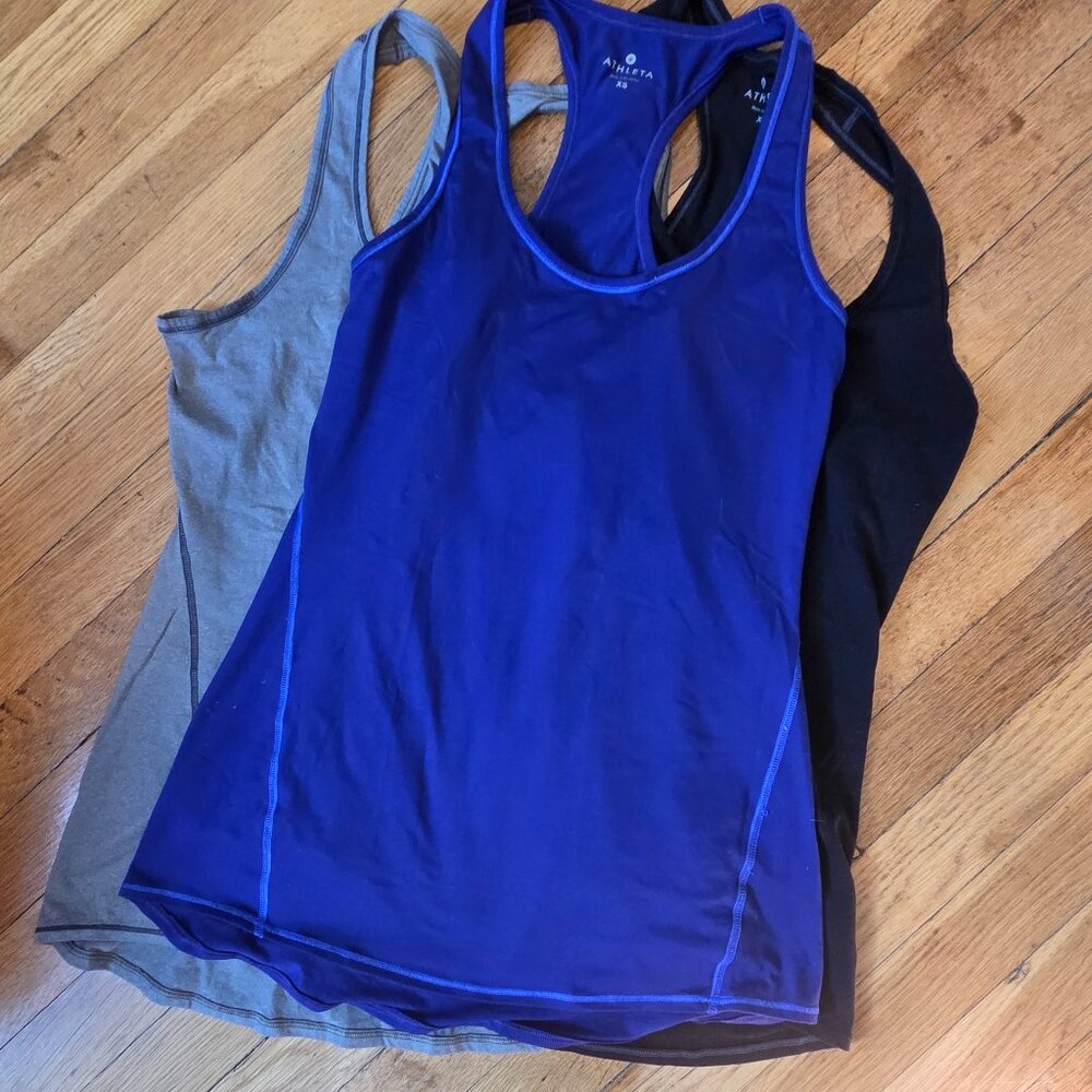 BUNDLE of three brushed knit racerback tanks from Athleta, XS but runs a bit big